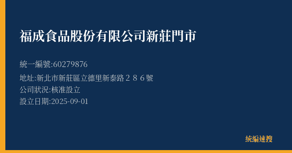 福成食品股份有限公司新莊門市的照片-統編 60279876(新北市) 公司登記資料與營業項目詳細圖表