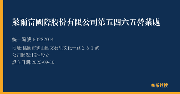 萊爾富國際股份有限公司第五四六五營業處的照片-統編 60282014(桃園市) 公司登記資料與營業項目詳細圖表