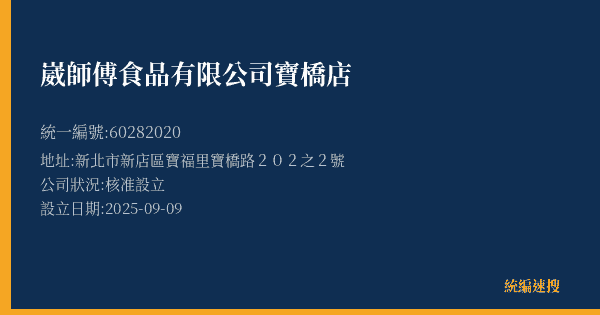 崴師傅食品有限公司寶橋店的照片-統編 60282020(新北市) 公司登記資料與營業項目詳細圖表