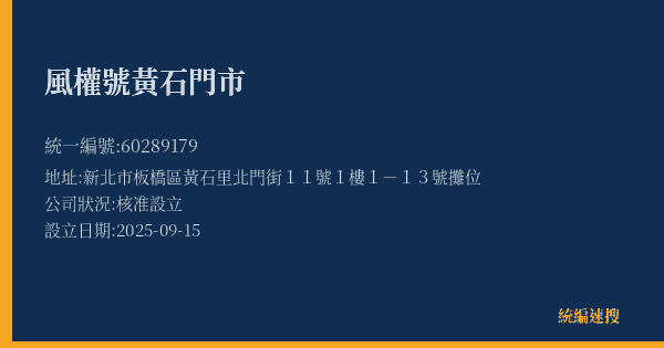 風權號黃石門市的照片-統編 60289179(新北市) 公司登記資料與營業項目詳細圖表