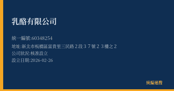 乳酪有限公司的照片-統編 60348254(新北市) 公司登記資料與營業項目詳細圖表