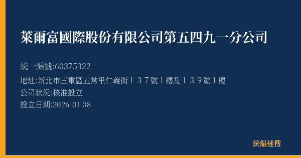萊爾富國際股份有限公司第五四九一分公司的照片-統編 60375322(新北市) 公司登記資料與營業項目詳細圖表