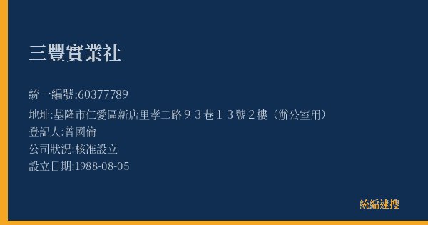 三豐實業社的照片-統編 60377789(基隆市) 公司登記資料與營業項目詳細圖表