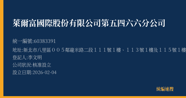 萊爾富國際股份有限公司第五四六六分公司的照片-統編 60383391(新北市) 公司登記資料與營業項目詳細圖表