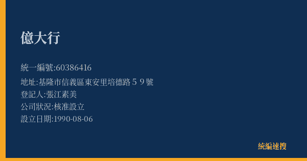 億大行的照片-統編 60386416(基隆市) 公司登記資料與營業項目詳細圖表