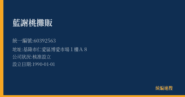 藍謝桃攤販的照片-統編 60392563(基隆市) 公司登記資料與營業項目詳細圖表