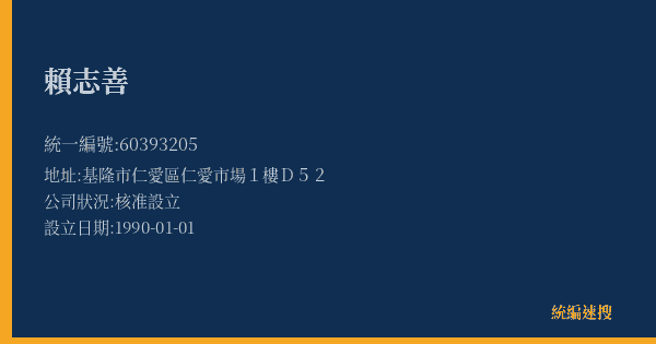 賴志善的照片-統編 60393205(基隆市) 公司登記資料與營業項目詳細圖表