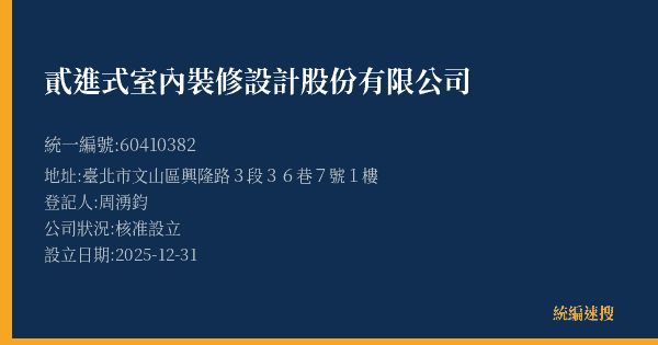 貳進式室內裝修設計股份有限公司的照片-統編 60410382(臺北市) 公司登記資料與營業項目詳細圖表