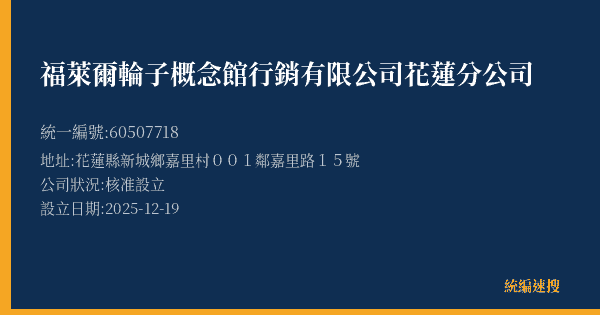 福萊爾輪子概念館行銷有限公司花蓮分公司的照片-統編 60507718(花蓮縣) 公司登記資料與營業項目詳細圖表