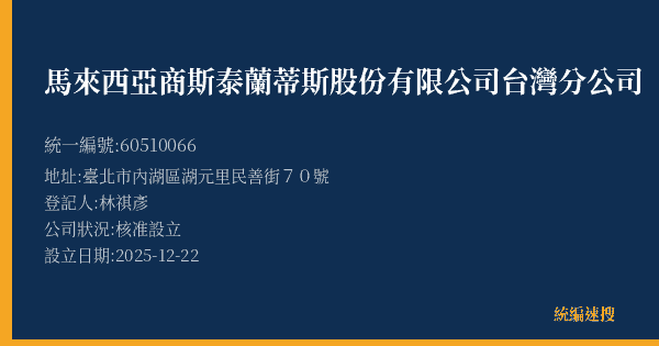馬來西亞商斯泰蘭蒂斯股份有限公司台灣分公司的照片-統編 60510066(臺北市) 公司登記資料與營業項目詳細圖表