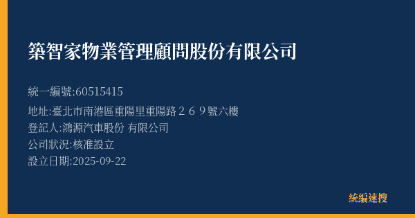 築智家物業管理顧問股份有限公司的照片-統編 60515415(臺北市) 公司登記資料與營業項目詳細圖表