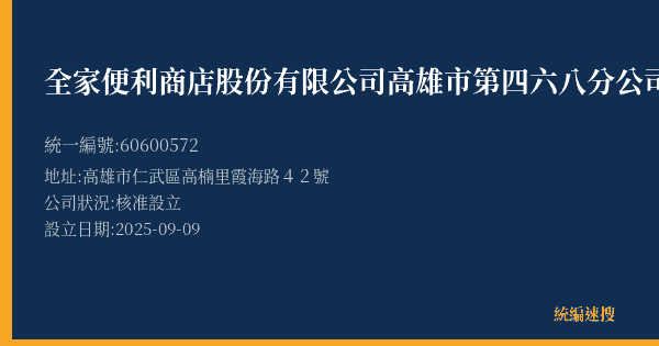 全家便利商店股份有限公司高雄市第四六八分公司的照片-統編 60600572(高雄市) 公司登記資料與營業項目詳細圖表