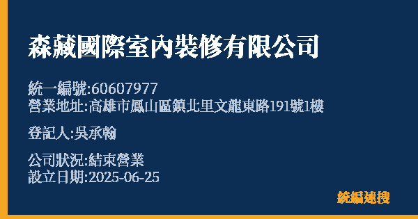 森藏國際室內裝修有限公司的照片-統編 60607977 公司登記資料與營業項目詳細圖表