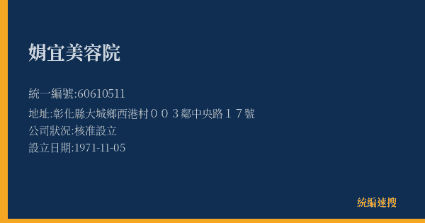 娟宜美容院的照片-統編 60610511(彰化縣) 公司登記資料與營業項目詳細圖表