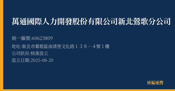 萬通國際人力開發股份有限公司新北鶯歌分公司的照片-統編 60623809(新北市) 公司登記資料與營業項目詳細圖表