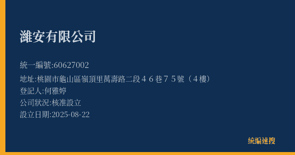 濰安有限公司的照片-統編 60627002(桃園市) 公司登記資料與營業項目詳細圖表