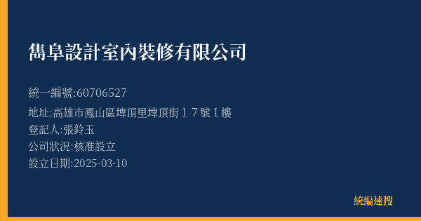 雋阜設計室內裝修有限公司的照片-統編 60706527(高雄市) 公司登記資料與營業項目詳細圖表