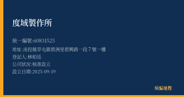 度域製作所的照片-統編 60831525(南投縣) 公司登記資料與營業項目詳細圖表