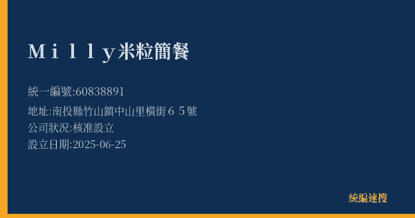 Milly米粒簡餐的照片-統編 60838891(南投縣) 公司登記資料與營業項目詳細圖表