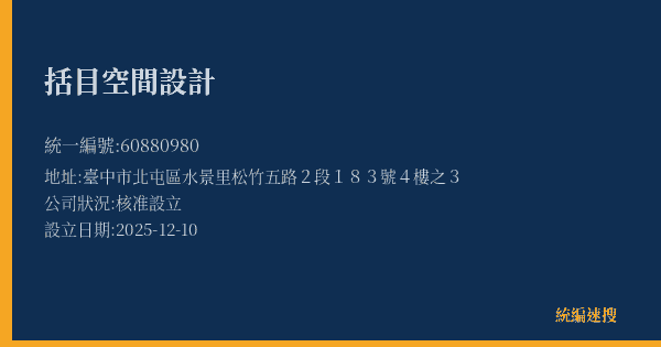 括目空間設計的照片-統編 60880980 公司登記資料與營業項目詳細圖表