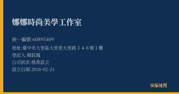 娜娜時尚美學工作室的照片-統編 60895409(臺中市) 公司登記資料與營業項目詳細圖表
