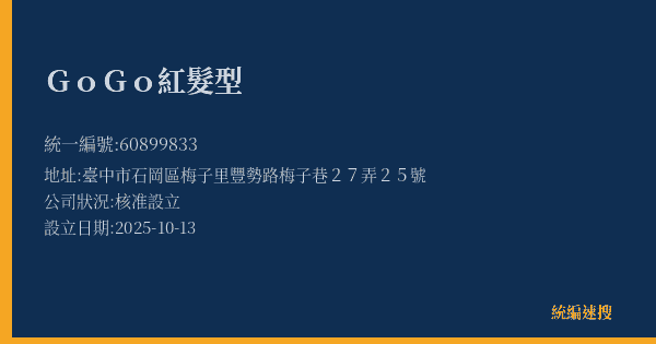 GoGo紅髮型的照片-統編 60899833(臺中市) 公司登記資料與營業項目詳細圖表