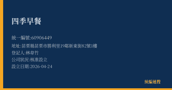四季早餐的照片-統編 60906449(苗栗縣) 公司登記資料與營業項目詳細圖表