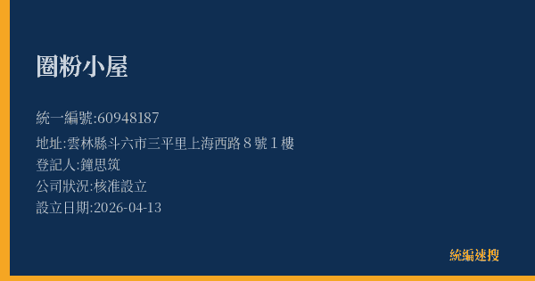 圈粉小屋的照片-統編 60948187(雲林縣) 公司登記資料與營業項目詳細圖表
