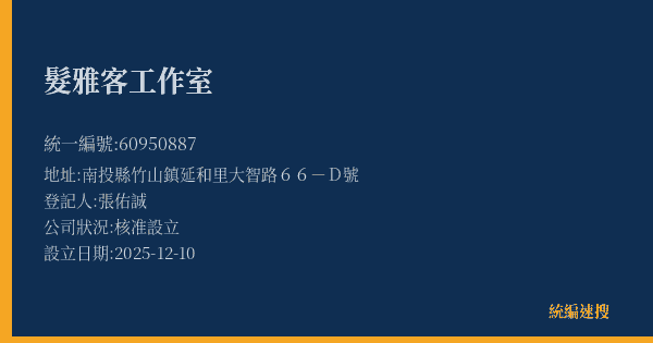 髮雅客工作室的照片-統編 60950887(南投縣) 公司登記資料與營業項目詳細圖表
