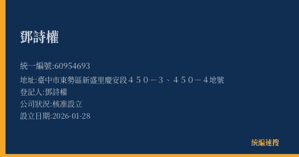 鄧詩權的照片-統編 60954693(臺中市) 公司登記資料與營業項目詳細圖表