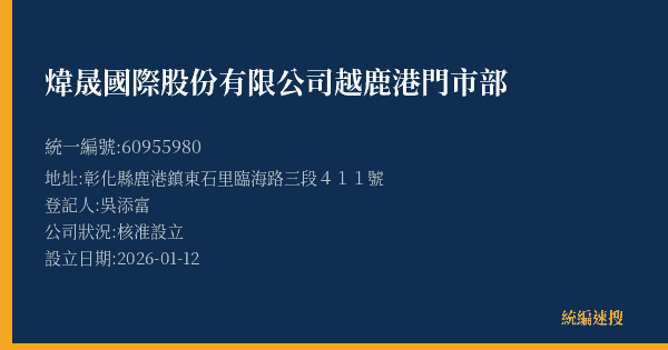 煒晟國際股份有限公司越鹿港門市部的照片-統編 60955980(彰化縣) 公司登記資料與營業項目詳細圖表