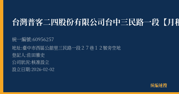 台灣普客二四股份有限公司台中三民路一段【月租】停車場的照片-統編 60956257(臺中市) 公司登記資料與營業項目詳細圖表