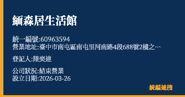 緬森居生活館的照片-統編 60963594 公司登記資料與營業項目詳細圖表