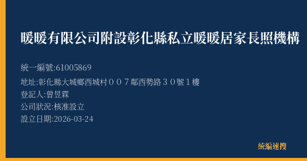 暖暖有限公司附設彰化縣私立暖暖居家長照機構的照片-統編 61005869(彰化縣) 公司登記資料與營業項目詳細圖表