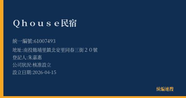 Q house民宿的照片-統編 61007493(南投縣) 公司登記資料與營業項目詳細圖表
