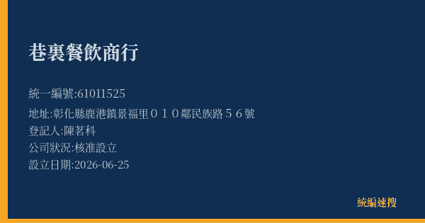 巷裏餐飲商行的照片-統編 61011525(彰化縣) 公司登記資料與營業項目詳細圖表