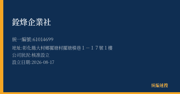 銓烽企業社的照片-統編 61014699(彰化縣) 公司登記資料與營業項目詳細圖表