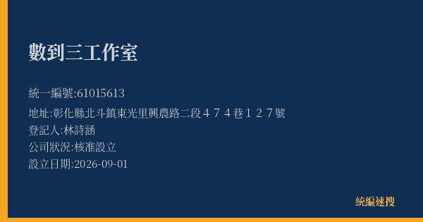 數到三工作室的照片-統編 61015613(彰化縣) 公司登記資料與營業項目詳細圖表