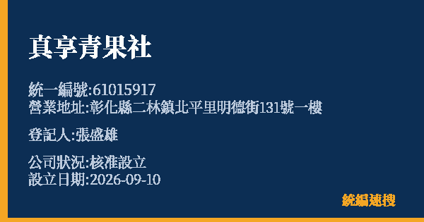 真享青果社的照片-統編 61015917(彰化縣) 公司登記資料與營業項目詳細圖表