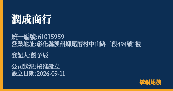 潤成商行的照片-統編 61015959(彰化縣) 公司登記資料與營業項目詳細圖表