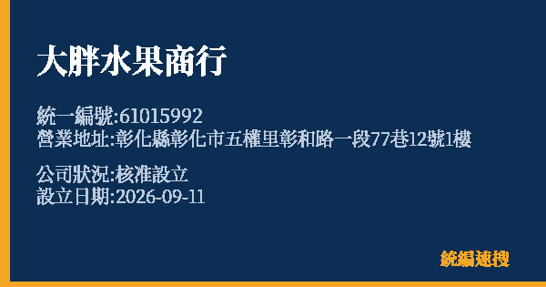 大胖水果商行的照片-統編 61015992(彰化縣) 公司登記資料與營業項目詳細圖表