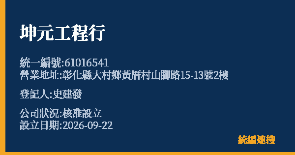 坤元工程行的照片-統編 61016541(彰化縣) 公司登記資料與營業項目詳細圖表