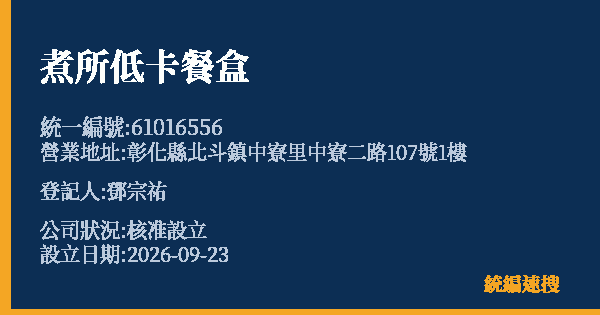 煮所低卡餐盒的照片-統編 61016556(彰化縣) 公司登記資料與營業項目詳細圖表