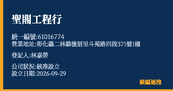 聖閣工程行的照片-統編 61016774(彰化縣) 公司登記資料與營業項目詳細圖表