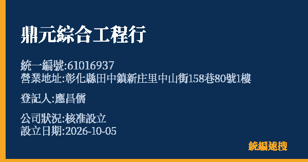 鼎元綜合工程行的照片-統編 61016937(彰化縣) 公司登記資料與營業項目詳細圖表