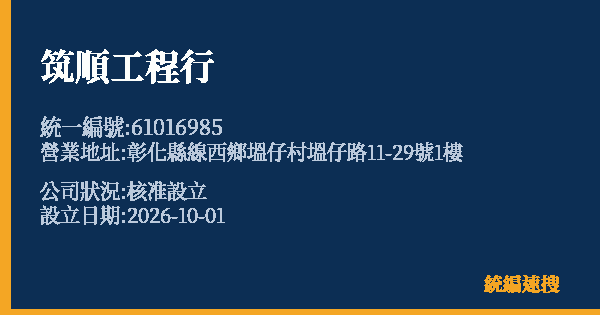 筑順工程行的照片-統編 61016985(彰化縣) 公司登記資料與營業項目詳細圖表