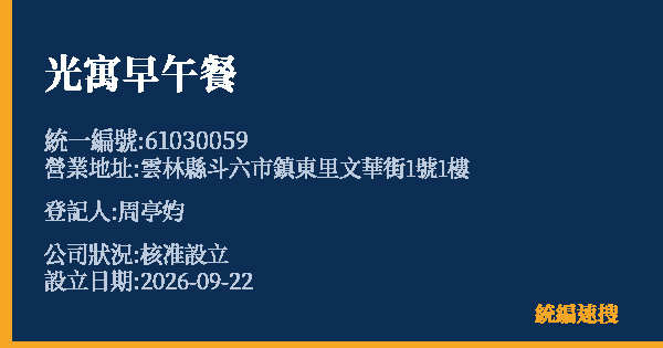 光寓早午餐的照片-統編 61030059(雲林縣) 公司登記資料與營業項目詳細圖表