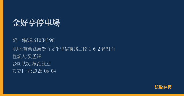 金好亭停車場的照片-統編 61034196 公司登記資料與營業項目詳細圖表