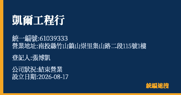 凱爾工程行的照片-統編 61039333 公司登記資料與營業項目詳細圖表