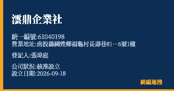 澐鼎企業社的照片-統編 61040198(南投縣) 公司登記資料與營業項目詳細圖表